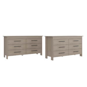 English Elm Light Gray Six Drawer Dresser Set Paired with Black Hardware for Modern Bedroom Storage B062S02495