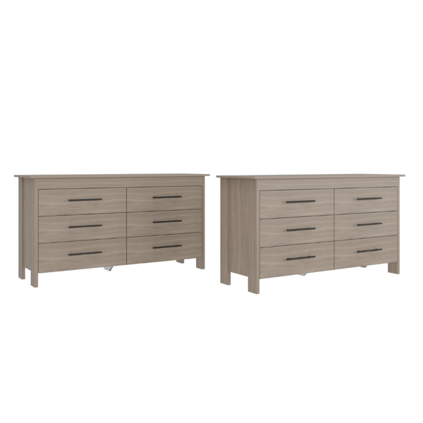 English Elm Light Gray Six Drawer Dresser Set Paired with Black Hardware for Modern Bedroom Storage B062S02495