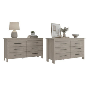 English Elm Light Gray Six Drawer Dresser Set Paired with Black Hardware for Modern Bedroom Storage B062S02495