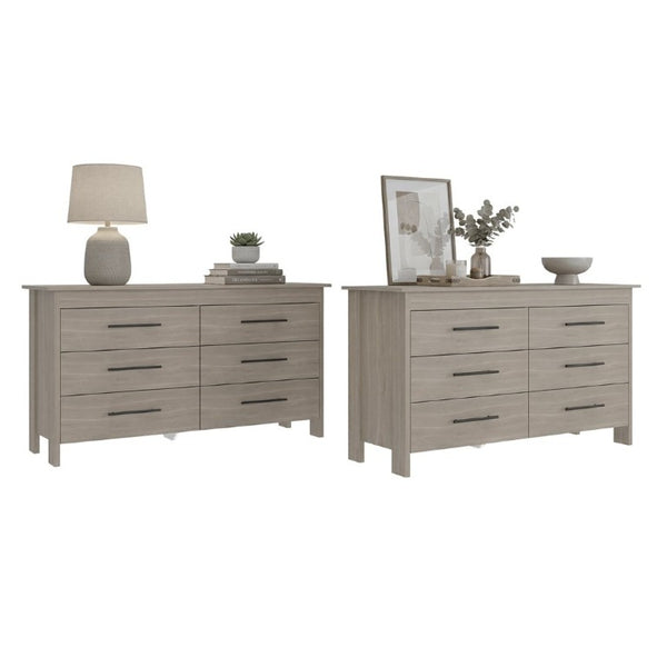 English Elm Light Gray Six Drawer Dresser Set Paired with Black Hardware for Modern Bedroom Storage B062S02495