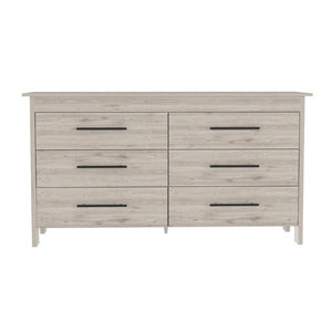 English Elm Light Gray Six Drawer Dresser Set Paired with Black Hardware for Modern Bedroom Storage B062S02495