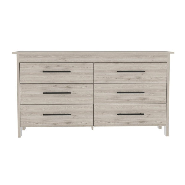 English Elm Light Gray Six Drawer Dresser Set Paired with Black Hardware for Modern Bedroom Storage B062S02495