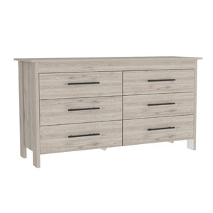 English Elm Light Gray Six Drawer Dresser Set Paired with Black Hardware for Modern Bedroom Storage B062S02495