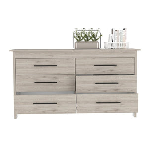 English Elm Light Gray Six Drawer Dresser Set Paired with Black Hardware for Modern Bedroom Storage B062S02495