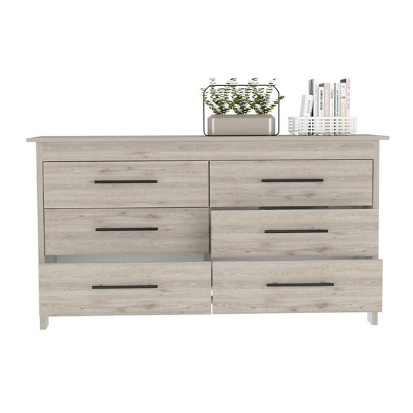 English Elm Light Gray Six Drawer Dresser Set Paired with Black Hardware for Modern Bedroom Storage B062S02495