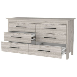 English Elm Light Gray Six Drawer Dresser Set Paired with Black Hardware for Modern Bedroom Storage B062S02495