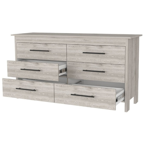 English Elm Light Gray Six Drawer Dresser Set Paired with Black Hardware for Modern Bedroom Storage B062S02495