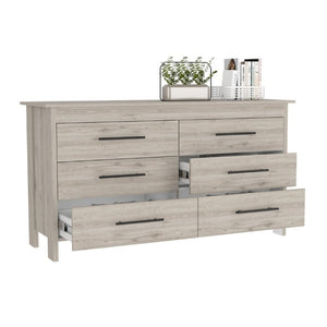 English Elm Light Gray Six Drawer Dresser Set Paired with Black Hardware for Modern Bedroom Storage B062S02495