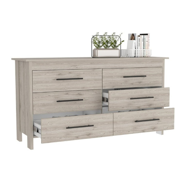 English Elm Light Gray Six Drawer Dresser Set Paired with Black Hardware for Modern Bedroom Storage B062S02495
