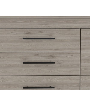 English Elm Light Gray Six Drawer Dresser Set Paired with Black Hardware for Modern Bedroom Storage B062S02495