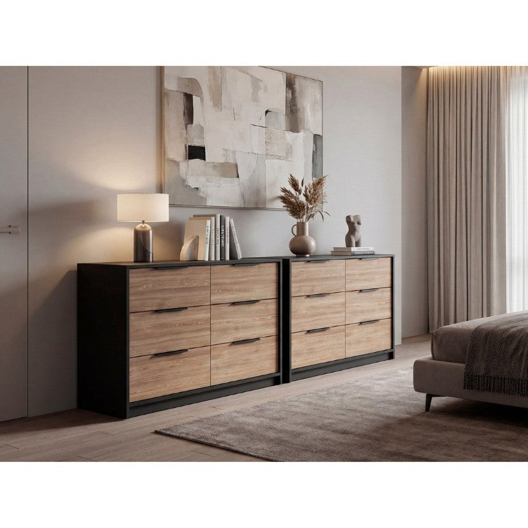 English Elm Wenge Two-Tone Pine Finish 4-Drawer Dresser Set with Black Hardware for Bedroom B062S02496