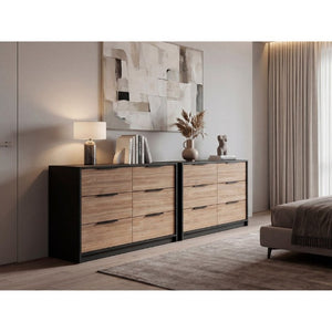 English Elm Wenge Two-Tone Pine Finish 4-Drawer Dresser Set with Black Hardware for Bedroom B062S02496