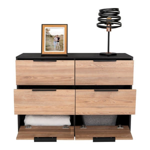 English Elm Wenge Two-Tone Pine Finish 4-Drawer Dresser Set with Black Hardware for Bedroom B062S02496