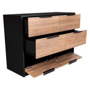 English Elm Wenge Two-Tone Pine Finish 4-Drawer Dresser Set with Black Hardware for Bedroom B062S02496