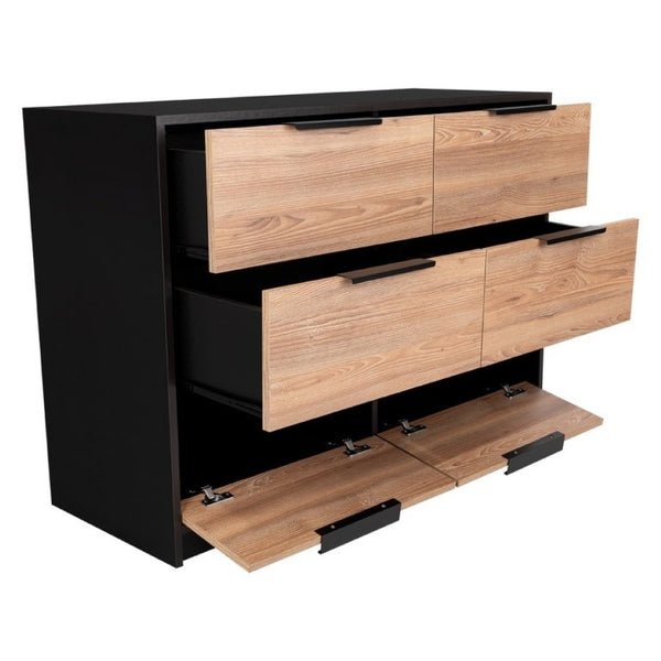 English Elm Wenge Two-Tone Pine Finish 4-Drawer Dresser Set with Black Hardware for Bedroom B062S02496