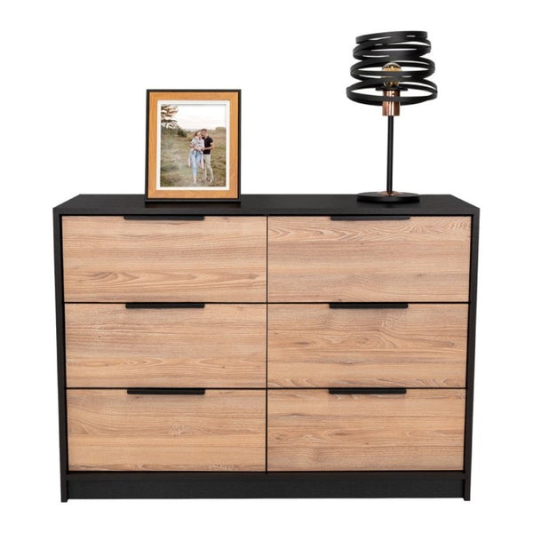 English Elm Wenge Two-Tone Pine Finish 4-Drawer Dresser Set with Black Hardware for Bedroom B062S02496