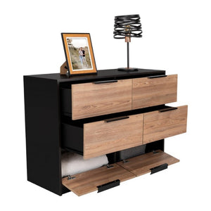 English Elm Wenge Two-Tone Pine Finish 4-Drawer Dresser Set with Black Hardware for Bedroom B062S02496