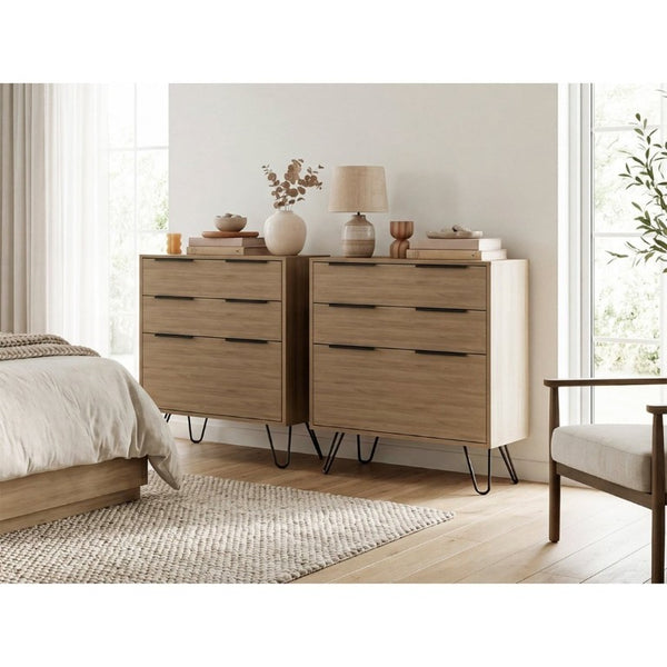 English Elm Light Oak Finish Twin Dresser Set with Metal Legs for Scandinavian Bedroom Storage B062S02497