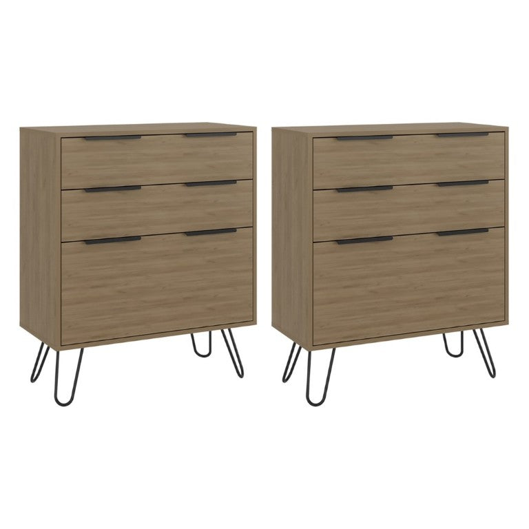 English Elm Light Oak Finish Twin Dresser Set with Metal Legs for Scandinavian Bedroom Storage B062S02497