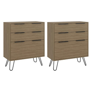 English Elm Light Oak Finish Twin Dresser Set with Metal Legs for Scandinavian Bedroom Storage B062S02497