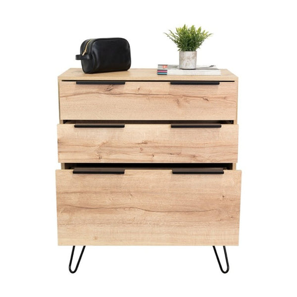 English Elm Light Oak Finish Twin Dresser Set with Metal Legs for Scandinavian Bedroom Storage B062S02497