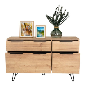 English Elm Light Oak 4-drawer Dresser Set with Metal Legs for Modern Bedroom Storage B062S02499