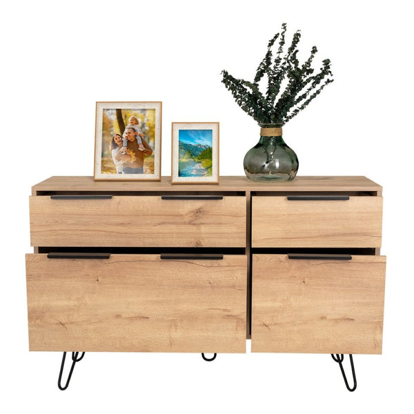 English Elm Light Oak 4-drawer Dresser Set with Metal Legs for Modern Bedroom Storage B062S02499