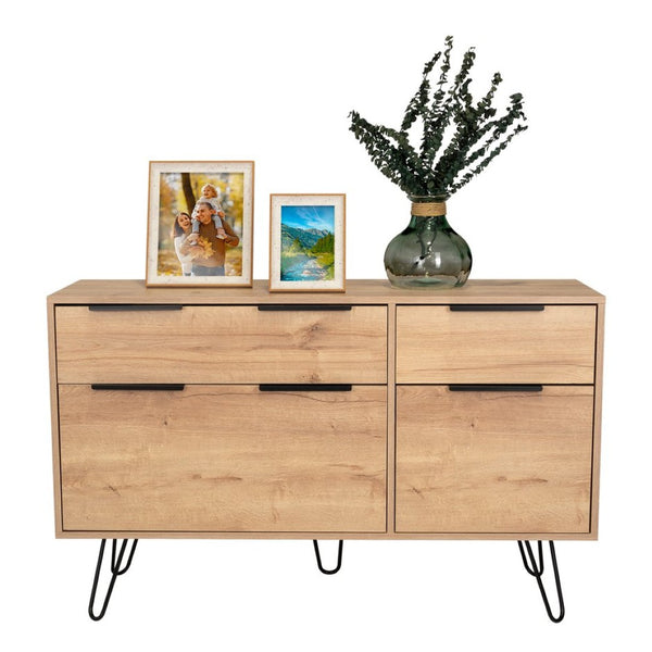 English Elm Light Oak 4-drawer Dresser Set with Metal Legs for Modern Bedroom Storage B062S02499