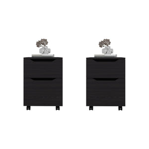 English Elm Wenge Finish Nightstand Pair with Storage Drawer Open Shelf for Modern Bedrooms B062S02502