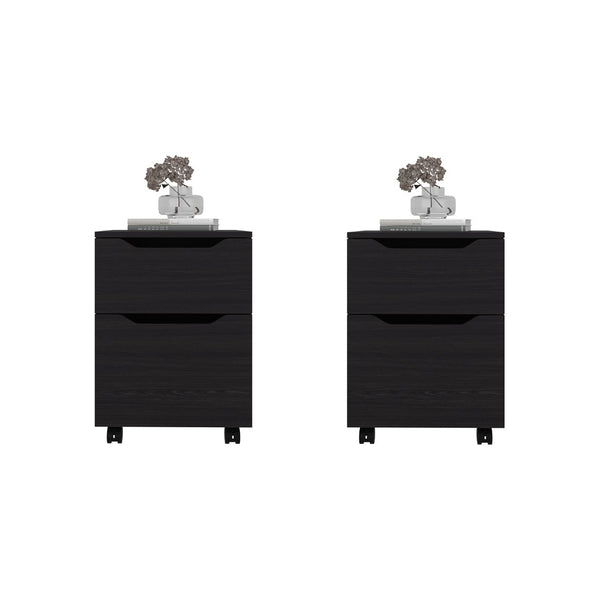 English Elm Wenge Finish Nightstand Pair with Storage Drawer Open Shelf for Modern Bedrooms B062S02502