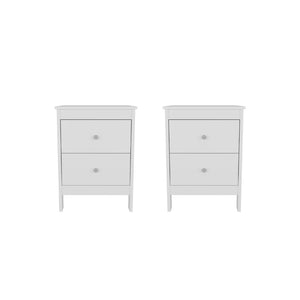 English Elm White Two Drawer Nightstand Set Minimalist Bedside Storage with Raised Legs for Modern Rooms B062S02503