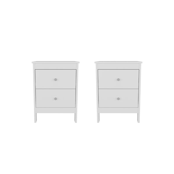 English Elm White Two Drawer Nightstand Set Minimalist Bedside Storage with Raised Legs for Modern Rooms B062S02503