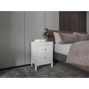 English Elm White Two Drawer Nightstand Set Minimalist Bedside Storage with Raised Legs for Modern Rooms B062S02503