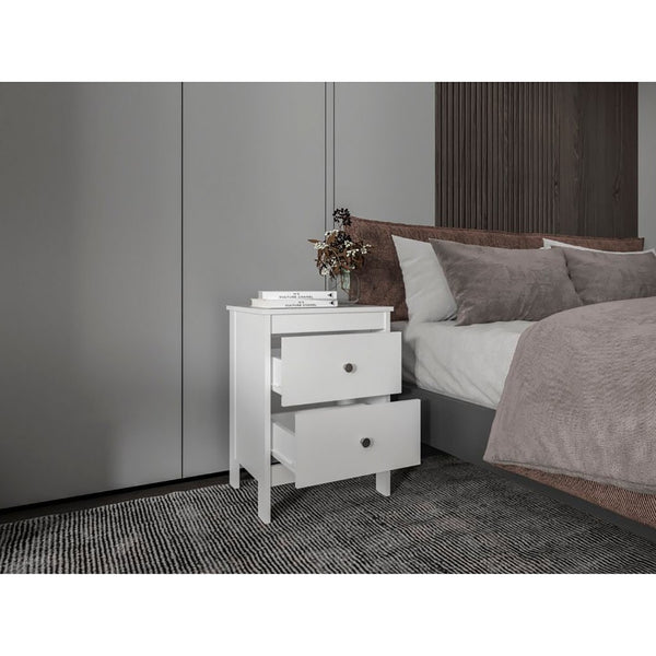 English Elm White Two Drawer Nightstand Set Minimalist Bedside Storage with Raised Legs for Modern Rooms B062S02503