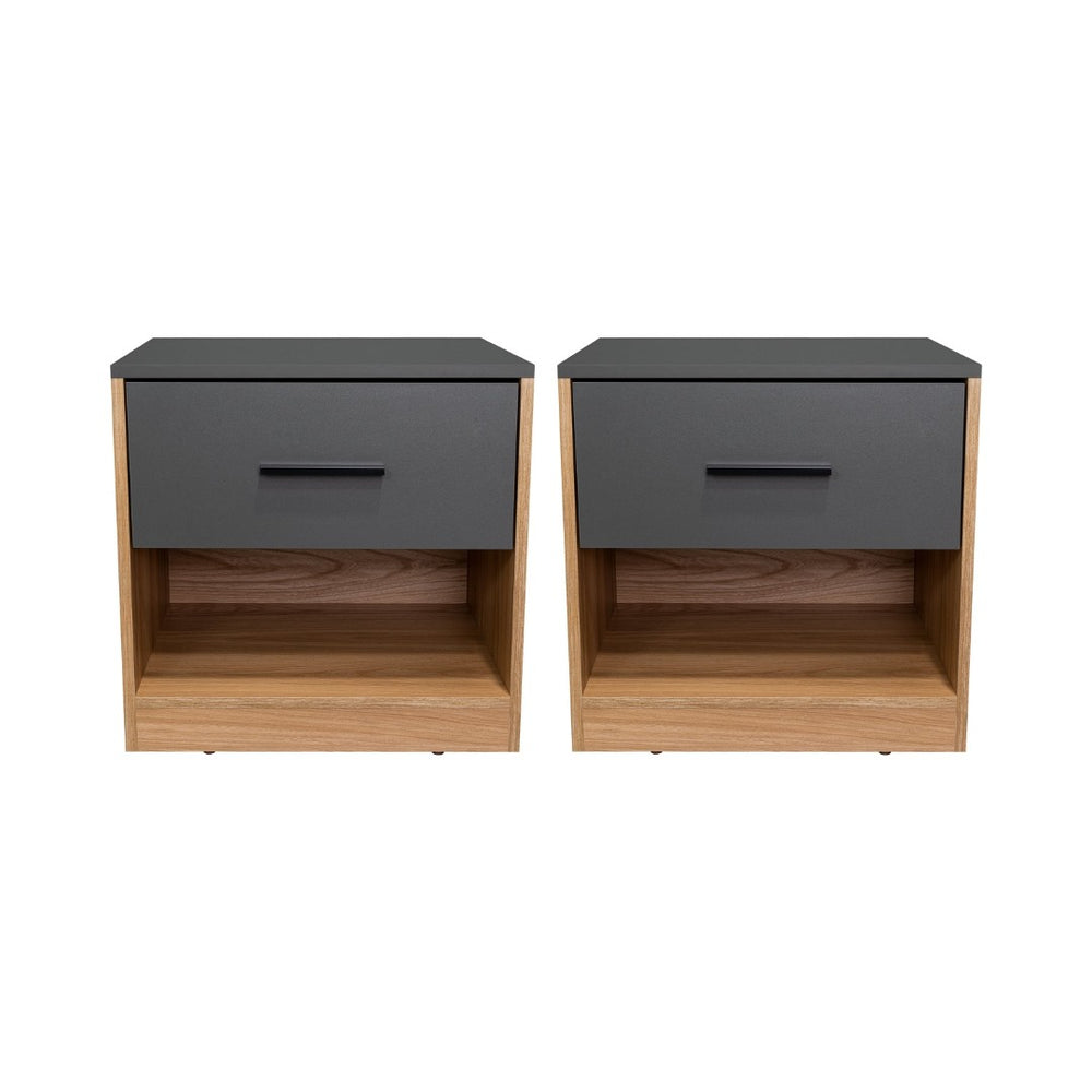 English Elm Natural Oak Two-tone Nightstand Set with Drawer Open Shelf Industrial Bedroom B062S02504