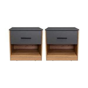 English Elm Natural Oak Two-tone Nightstand Set with Drawer Open Shelf Industrial Bedroom B062S02504