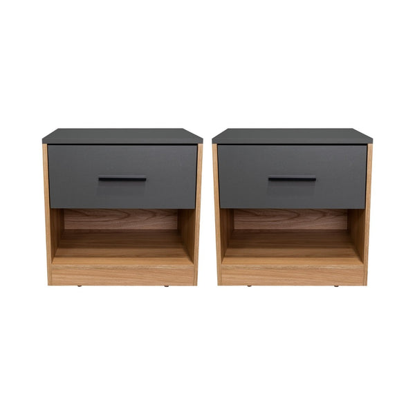 English Elm Natural Oak Two-tone Nightstand Set with Drawer Open Shelf Industrial Bedroom B062S02504