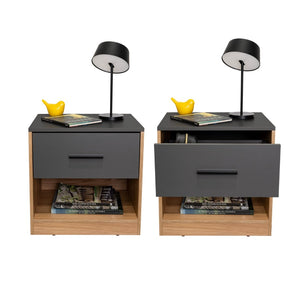 English Elm Natural Oak Two-tone Nightstand Set with Drawer Open Shelf Industrial Bedroom B062S02504