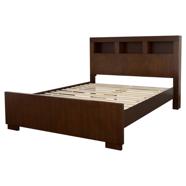 English Elm Copper Cappuccino King Storage Bed with Bookcase Headboard and Integrated Led Lighting B062S02506