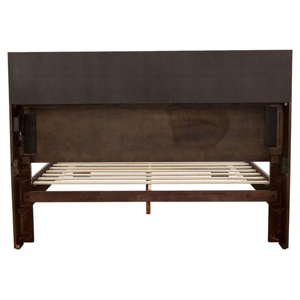 English Elm Copper Cappuccino King Storage Bed with Bookcase Headboard and Integrated Led Lighting B062S02506