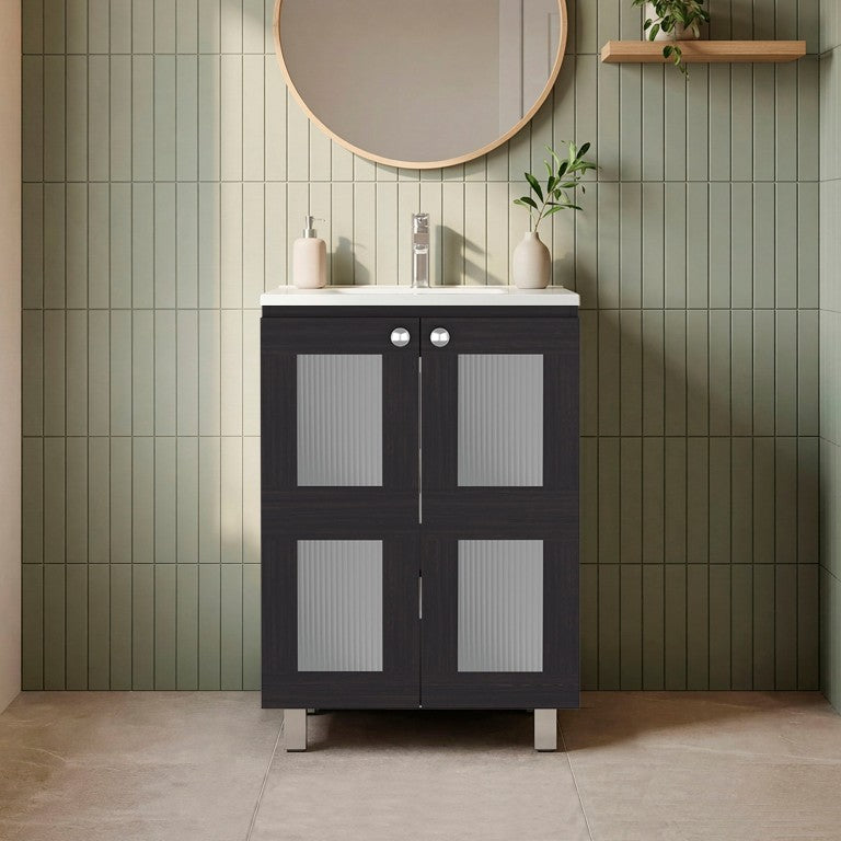 English Elm Wenge Two Door Bathroom Storage Cabinet with Adjustable Shelves for Modern Interiors B062S02512