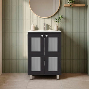 English Elm Wenge Two Door Bathroom Storage Cabinet with Adjustable Shelves for Modern Interiors B062S02512