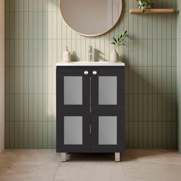 English Elm Wenge Two Door Bathroom Storage Cabinet with Adjustable Shelves for Modern Interiors B062S02512