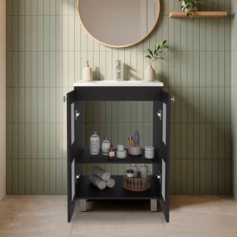 English Elm Wenge Two Door Bathroom Storage Cabinet with Adjustable Shelves for Modern Interiors B062S02512