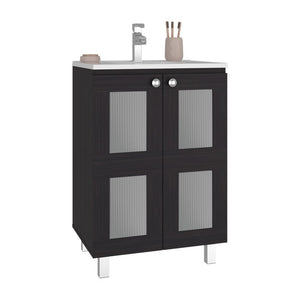 English Elm Wenge Two Door Bathroom Storage Cabinet with Adjustable Shelves for Modern Interiors B062S02512