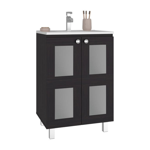 English Elm Wenge Two Door Bathroom Storage Cabinet with Adjustable Shelves for Modern Interiors B062S02512