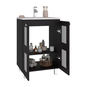 English Elm Wenge Two Door Bathroom Storage Cabinet with Adjustable Shelves for Modern Interiors B062S02512