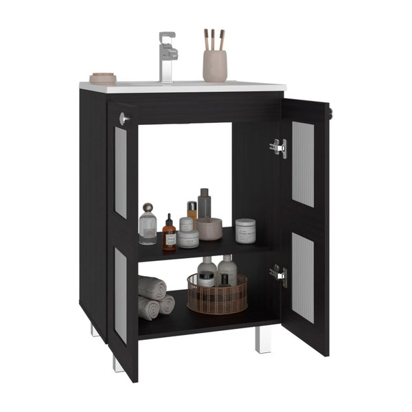 English Elm Wenge Two Door Bathroom Storage Cabinet with Adjustable Shelves for Modern Interiors B062S02512