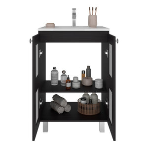 English Elm Wenge Two Door Bathroom Storage Cabinet with Adjustable Shelves for Modern Interiors B062S02512