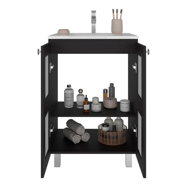 English Elm Wenge Two Door Bathroom Storage Cabinet with Adjustable Shelves for Modern Interiors B062S02512